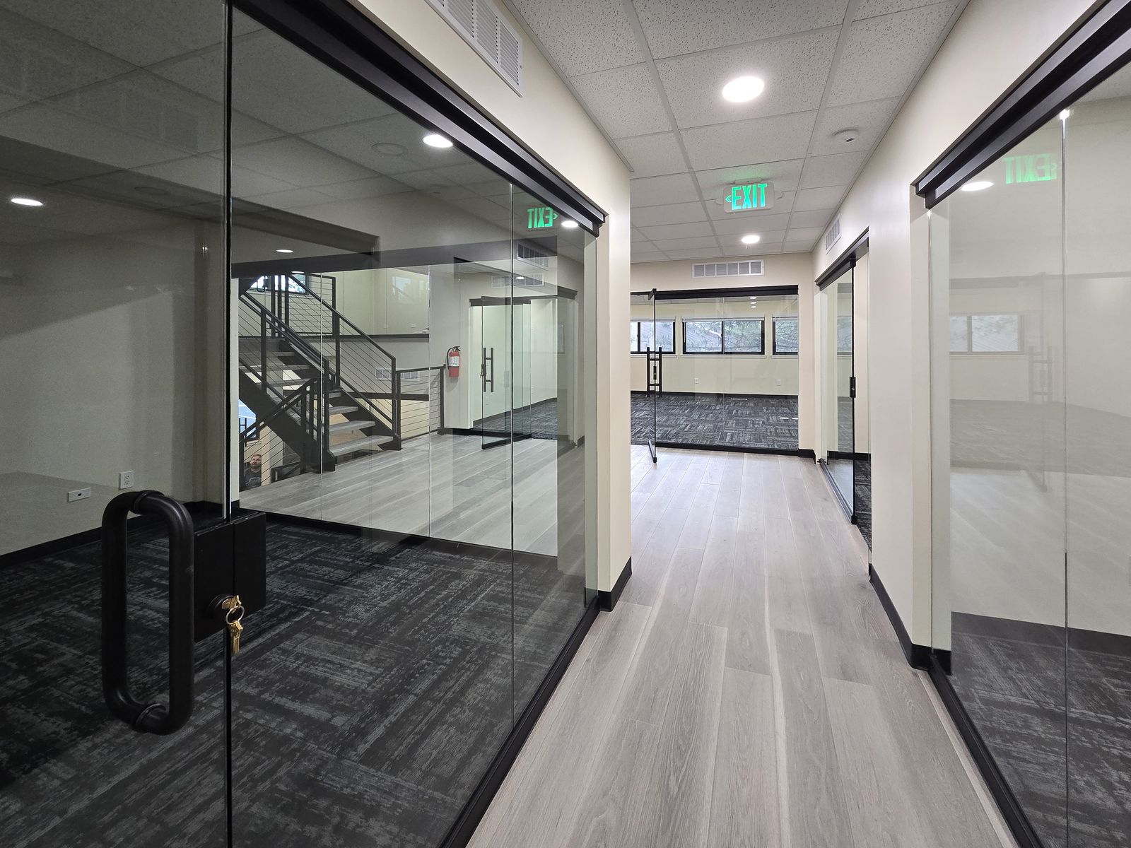 Newly finished hallway and offices at ZipDesk Coworking Building 5